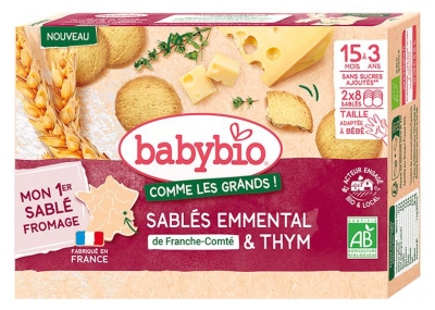 Sablés Bio à l'Emmental et au Thym pour Enfants de 15 Mois à 3 Ans - Lot de 16 Sablés (à consommer de préférence avant le 01/12/2026)