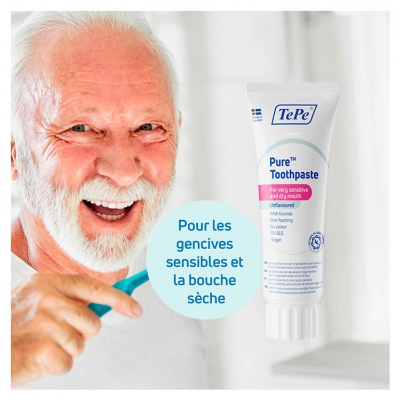 TePe Pure Dentifrice Non Aromatisé Bouche Sèche et Sensible 75 ml