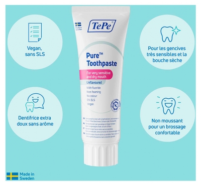 TePe Pure Dentifrice Non Aromatisé Bouche Sèche et Sensible 75 ml