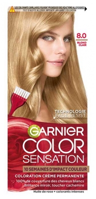 Garnier Color Sensation Crème Colorante Couverture Cheveux Blancs 100 ml - Coloration : 8.0 Blond Clair