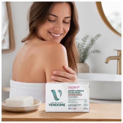 Laboratoires Vendôme Calm V+ Savon Surgras Extra-Doux Corps et Mains Beurre de Karité 125 g