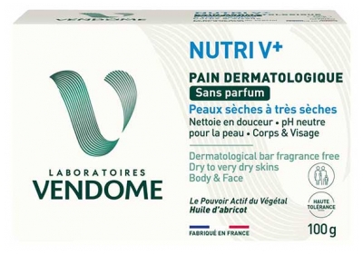 Laboratoires Vendôme Nutri V+ Pain Dermatologique Peaux Sèches à Très Sèches Sans Parfum 100 g