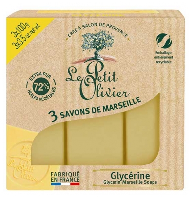 Le Petit Olivier Savon de Marseille Glycerine 3 x 100 Grammes