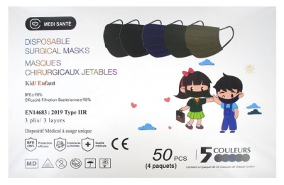 Masque Chirurgical Enfant Jetable 50 unités - Efficacité de Filtration Bactérienne de 98% (à consommer de préférence avant le 13/12/2026)