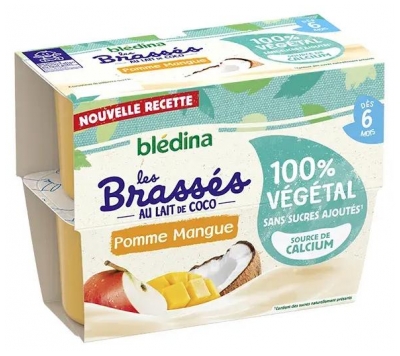 Purée de Fruits au Lait de Coco Pomme Mangue pour Bébé dès 6 Mois - Lot de 4 Pots (à consommer de préférence avant le 15/12/2026)