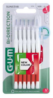 GUM Bi-Direction 6 Brossettes Interdentaires - Modèle : 2114 : 0,8 mm