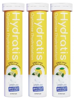 Hydratis Lot 3 Tubes de 20 Pastilles Effervescentes - Arôme : Citron Fleur de Sureau