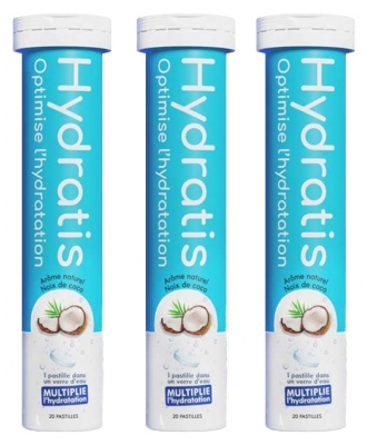 Hydratis Lot 3 Tubes de 20 Pastilles Effervescentes - Arôme : Noix de Coco