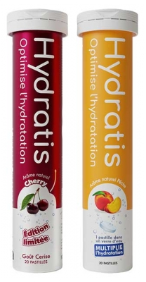 Hydratis Lot 2 Tubes de 20 Pastilles Effervescentes - Goût : Pêche / Cerise