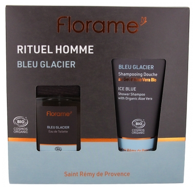 Florame Eau de Toilette Bleu Glacier Biologique 100 ml + Shampoing Douche Corps et Cheveux Bleu Glacier 200 ml