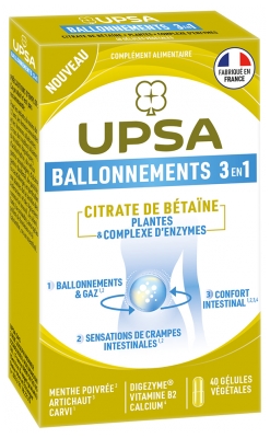 UPSA Ballonnements 3en1 Citrate de Bétaïne et Complexe d'Enzymes 40 Unités Végétales