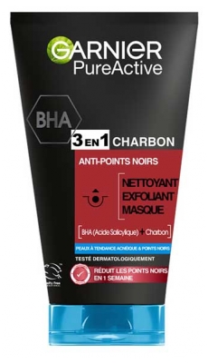 Garnier PureActive Nettoyant et Masque Anti-Points Noirs 3en1 au Charbon 150 ml