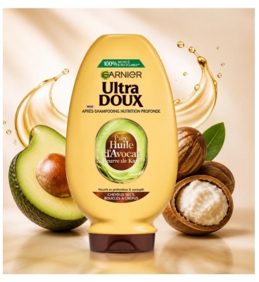 Garnier Ultra Doux Pure Huile d'Avocat & Beurre de Karité Après-Shampooing Nourrissant 360 ml - Homme & Femme