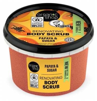 Organic Shop Gommage Rénovateur Body Scrub Corps Papaye 250 ml (à consommer de préférence avant le 01/11/2026)