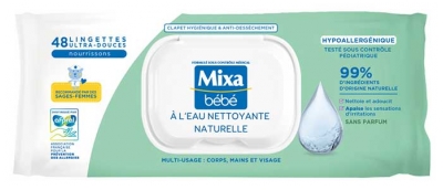 Mixa Bébé Lingettes à l'Eau Nettoyante Naturelle Multi-Usage 48 Lingettes