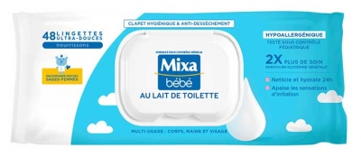 Mixa Bébé Lingettes au Lait de Toilette 48 Unités