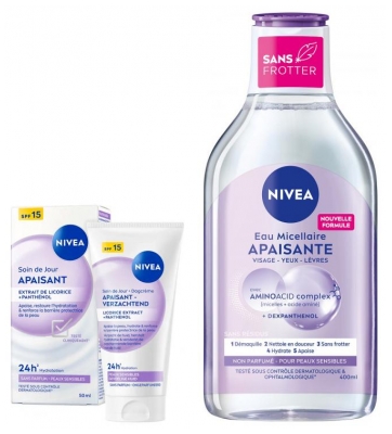 Nivea Routine Duo Peaux Sensibles Crème Visage Jour Apaisant Hydratation 24H + Eau Micellaire