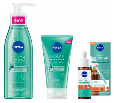 Nivea Derma Skin Clear Routine Anti-Imperfections Gel Nettoyant Visage 150 ml + Gommage 150 ml + Sérum 30 ml