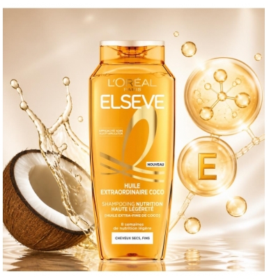 L'Oréal Paris Elseve Huile Extraordinaire Coco Shampoing Nutrition Haute Légèreté Cheveux Secs 250 ml