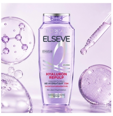 L'Oréal Paris Elseve Hyaluron Repulp Shampoing Ré-Hydratant 72H Cheveux Déshydratés Fatigués 250 ml