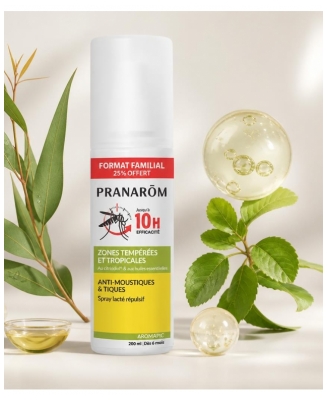 Pranarôm Aromapic Spray Lacté Anti-Moustiques & Tiques Zones Tropicales et Tempérées 200 ml