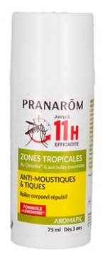 Pranarôm Aromapic Anti-Moustiques & Tiques Zones Tropicales Roller Corporel 75 ml