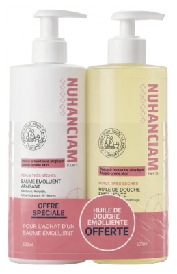 Nuhanciam Baume Émollient Apaisant 500 ml+ Huile de Douche Émolliente Peaux à Tendance Atopique 500 ml Offerte