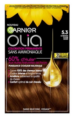 Garnier Olia Coloration Permanente Sans Ammoniaque Sans Silicone 120 g - Coloration : 5.3 Châtain Clair Doré