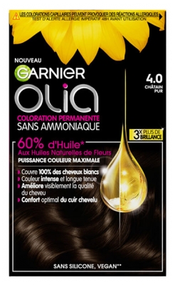Garnier Olia Coloration Permanente Sans Ammoniaque Sans Silicone 120 g - Coloration : 4.0 Châtain Pur
