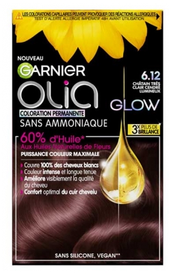 Garnier Olia Coloration Permanente Sans Ammoniaque Sans Silicone 120 g - Coloration : 6.12 Châtain Très Clair Cendré Lumineux