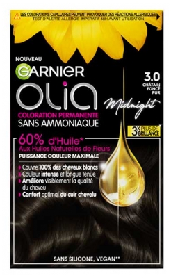 Garnier Olia Coloration Permanente Sans Ammoniaque Sans Silicone 120 g - Coloration : 3.0 Châtain Foncé Pur