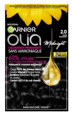 Garnier Olia Coloration Permanente Sans Ammoniaque Sans Silicone 120 g - Coloration : 2.0 Noir Diamant