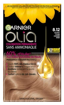 Garnier Olia Coloration Permanente Sans Ammoniaque Sans Silicone 120 g - Coloration : 8.12 Blond Clair Cendré Irisé