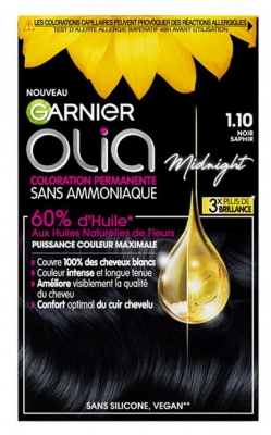 Garnier Olia Coloration Permanente Sans Ammoniaque Sans Silicone 120 g - Coloration : 1.10 Noir Saphir