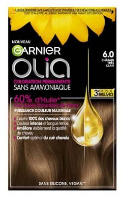 Garnier Olia Coloration Permanente Sans Ammoniaque Sans Silicone 120 g - Coloration : 6.0 Châtain Trés Clair