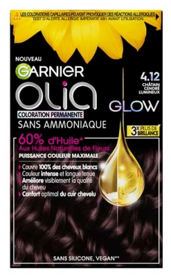 Garnier Olia Coloration Permanente Sans Ammoniaque Sans Silicone 120 g - Coloration : 4.12 Châtain Cendré Lumineux