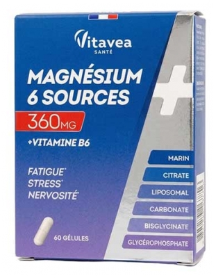 Vitavea Magnésium 6 Sources + Vitamine B6 30 Jours 60 Gélules