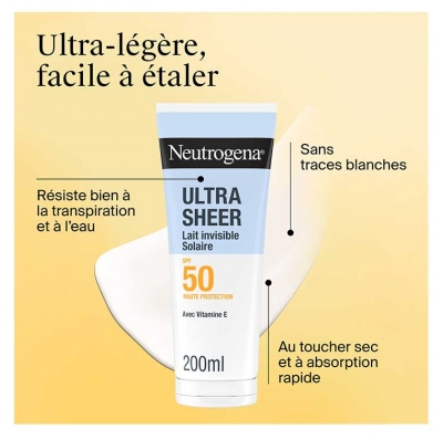 Neutrogena Lait Invisible Solaire Absorption Rapide SPF50 200 ml