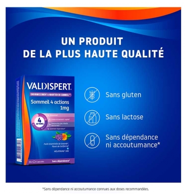 Valdispert Mélatonine 1 mg Sommeil 4 Action 30 Comprimés