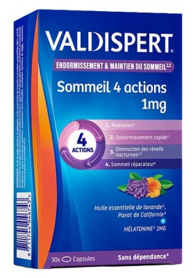 Valdispert Mélatonine 1 mg Sommeil 4 Action 30 Comprimés