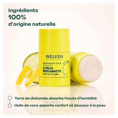 Weleda Déodorant Stick Rechargeable Citrus Bergamote 24H 50 g