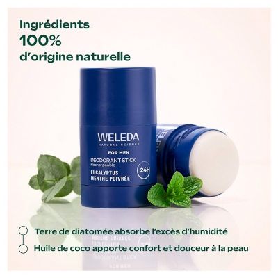 Weleda For Men Déodorant Stick Rechargeable Eucalyptus Menthe Poivrée 24H 50 g