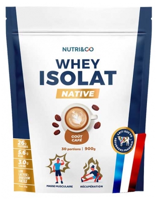 Nutri&Co Whey Isolat Native Masse Musculaire et Récupération 900 g - Goût : Caféine
