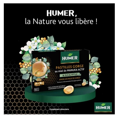 Humer 16 Pastilles Gorge Miel de Manuka Actif IAA 15+ et Eucalyptus