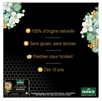 Humer 16 Pastilles Gorge Miel de Manuka Actif IAA 15+ et Eucalyptus