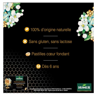 Humer 16 Pastilles Gorge Miel de Manuka Actif IAA 15+ et Gelée Royale