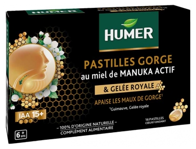 Humer 16 Pastilles Gorge Miel de Manuka Actif IAA 15+ et Gelée Royale