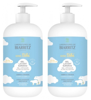Laboratoires de Biarritz Soins Bébé Gel lavant surgras bio Lot de 2 x 500 ml