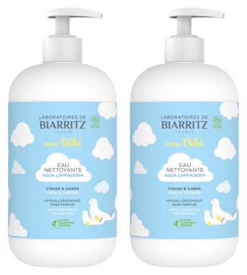 Laboratoires de Biarritz Soins Bébé Eau Nettoyante Bio Lot de 2 x 500 ml