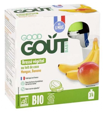 Good Goût Gourdes Brassés Brassé Végétal au Lait de Coco Mangue Banane Bio Dès 6 Mois 4 Gourdes de 85 g (à consommer de préférence avant le 06/01/2027)